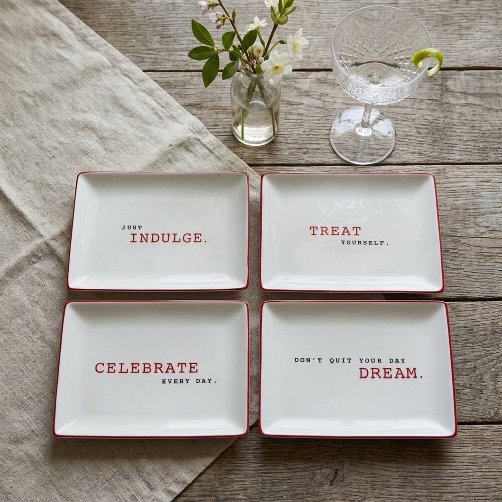 The Cellar Appetizer Plates Set of 4 Inspirational Porcelain Serving Trays NIB